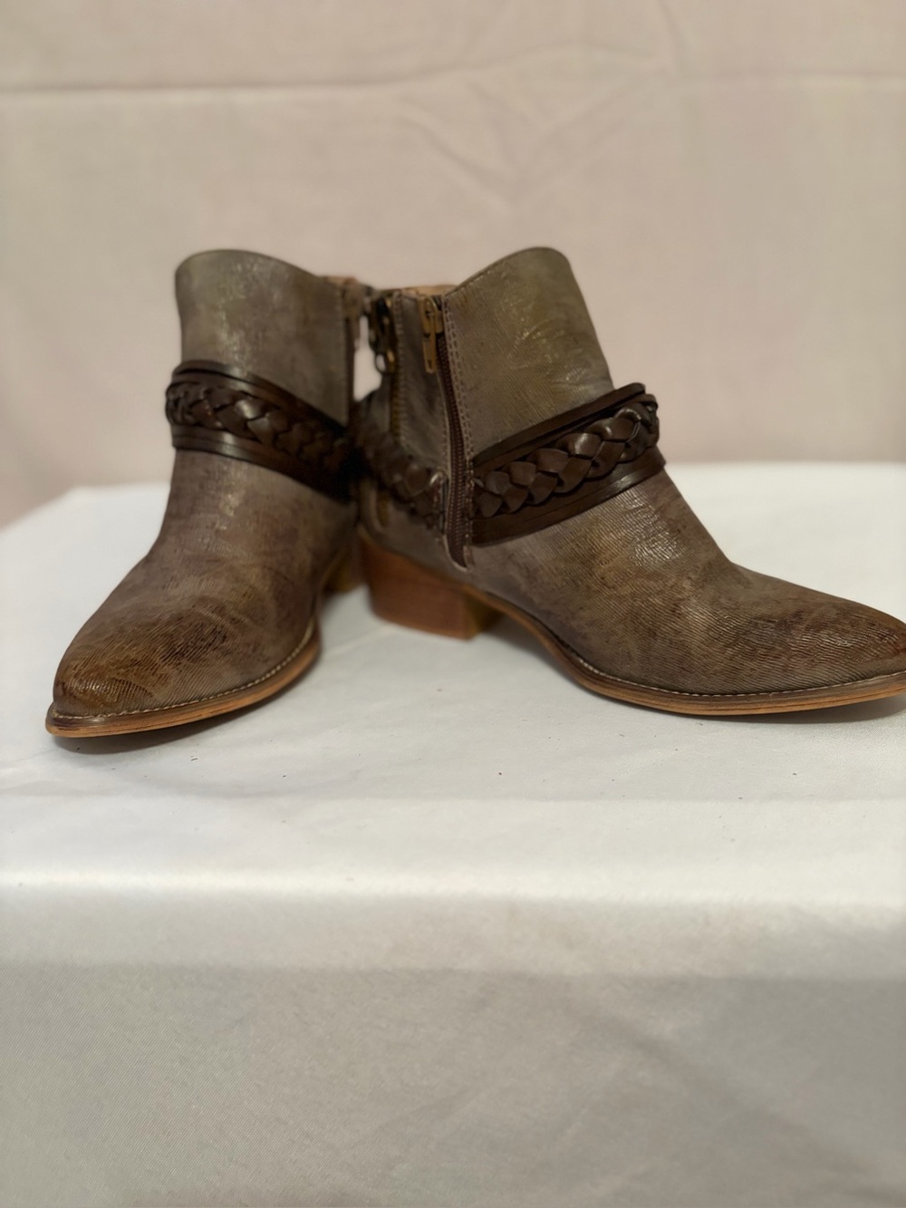 Boutique by Corkys Women’s Brown Braided Strap Ankle Boots